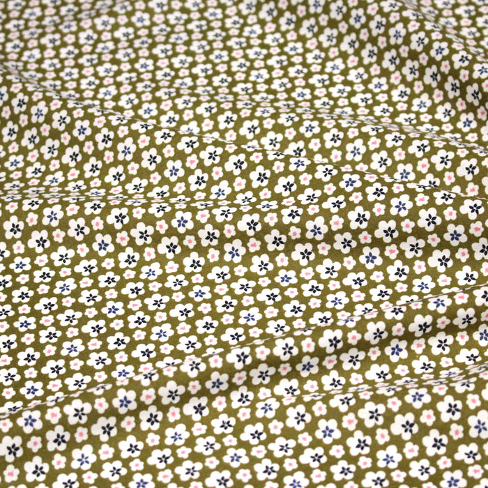 Tissu cotonnade fleurs japonaises géométriques : bleu, jaune, vert, rouge - OEKO-TEX