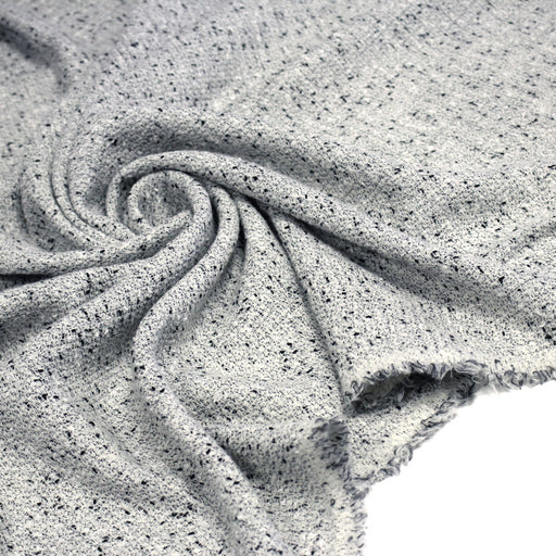 Tissu Tweed coton laine faux-uni blanc gris, taches noires - Fabrication française - TissusPapi.com