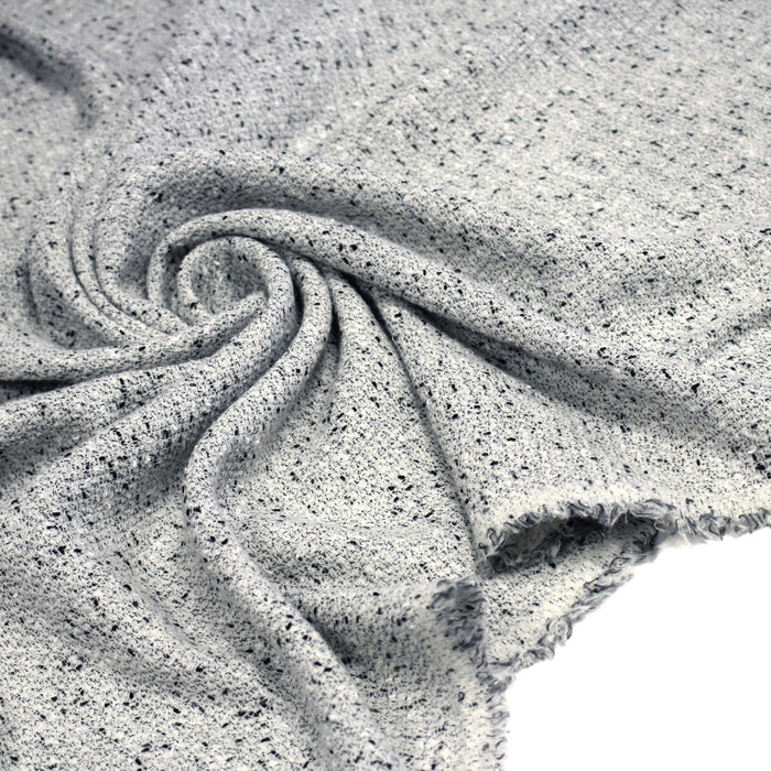 Tissu Tweed coton laine faux-uni blanc gris, taches noires - Fabrication française - TissusPapi.com