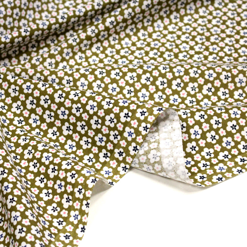 Tissu cotonnade fleurs japonaises géométriques : bleu, jaune, vert, rouge - OEKO - TEX - TissusPapi.com