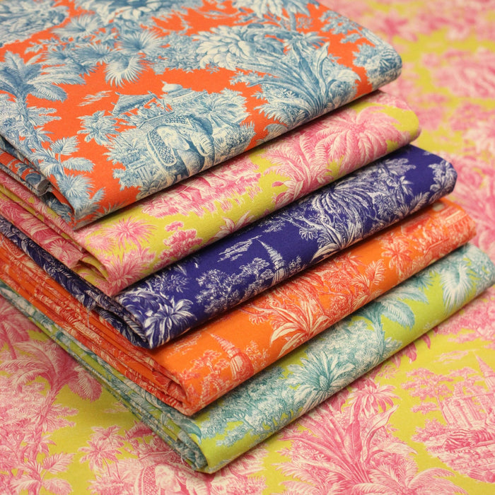 Tissu coton TOILE DE JOUY illustrations indiennes, nombreuses couleurs estivales ! - TissusPapi.com