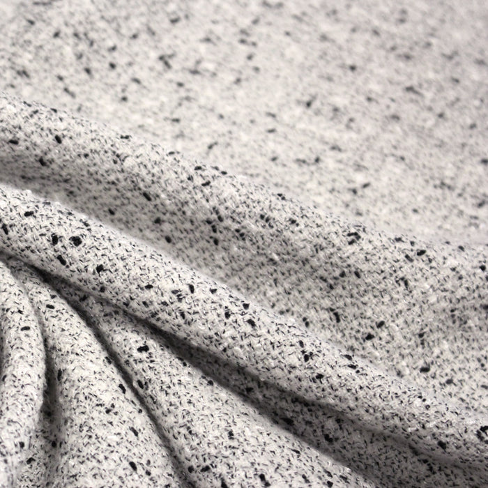 Tissu Tweed coton laine faux-uni blanc gris, taches noires - Fabrication française - TissusPapi.com