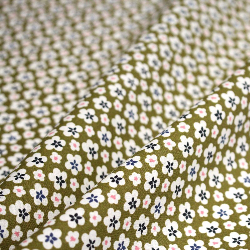Tissu cotonnade fleurs japonaises géométriques : bleu, jaune, vert, rouge - OEKO - TEX - TissusPapi.com