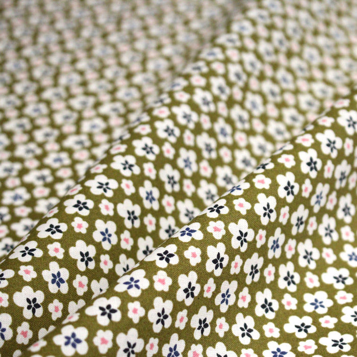 Tissu cotonnade fleurs japonaises géométriques : bleu, jaune, vert, rouge - OEKO-TEX