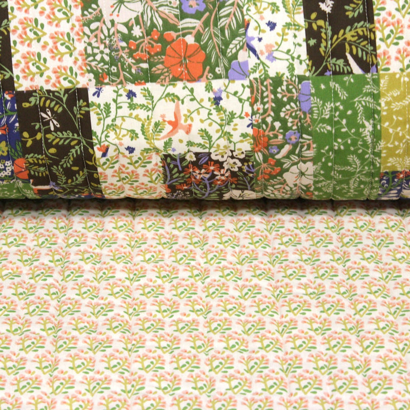 Tissu Matelassé coton au patchwork de motifs fleuris et verso fleuri écru - OEKO - TEX - TissusPapi.com