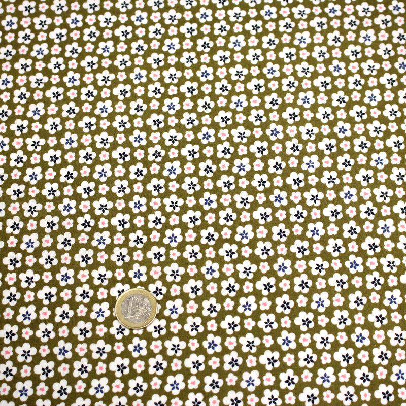 Tissu cotonnade fleurs japonaises géométriques : bleu, jaune, vert, rouge - OEKO - TEX - TissusPapi.com