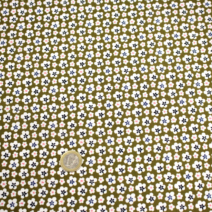 Tissu cotonnade fleurs japonaises géométriques : bleu, jaune, vert, rouge - OEKO-TEX