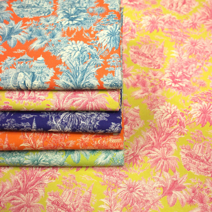 Tissu coton TOILE DE JOUY illustrations indiennes, nombreuses couleurs estivales ! - TissusPapi.com