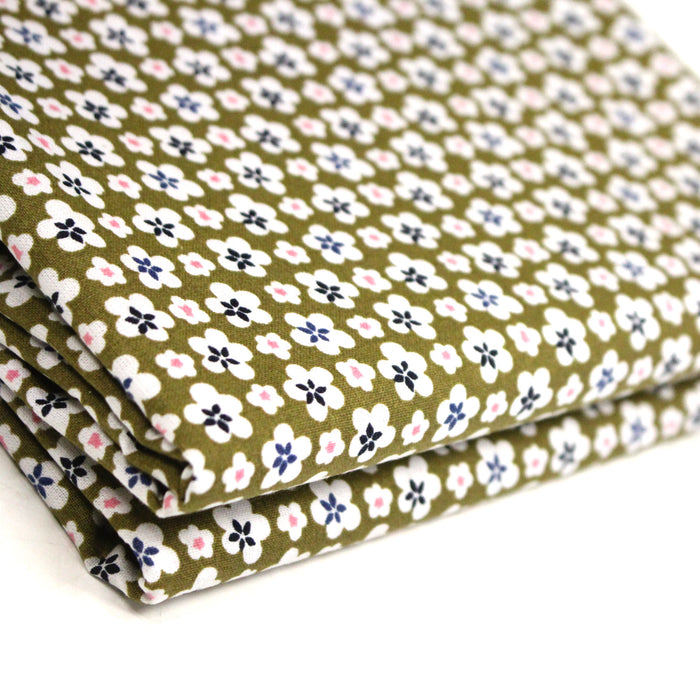Tissu cotonnade fleurs japonaises géométriques : bleu, jaune, vert, rouge - OEKO-TEX
