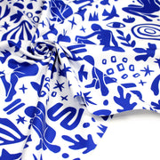 Tissu gabardine imprimée SILHOUETTE : trois motifs bleus et blancs - OEKO - TEX STANDARD 100 - TissusPapi.com