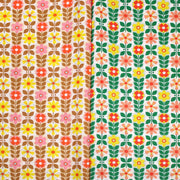 Tissu cotonnade SEVENTIES petites fleurs géométriques : rose/jaune/ocre ou vert/jaune/rose - OEKO-TEX STANDARD 100 - TissusPapi.com