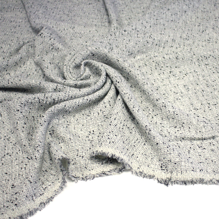Tissu Tweed coton laine faux-uni blanc gris, taches noires - Fabrication française - TissusPapi.com