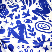Tissu gabardine imprimée SILHOUETTE : trois motifs bleus et blancs - OEKO - TEX STANDARD 100 - TissusPapi.com