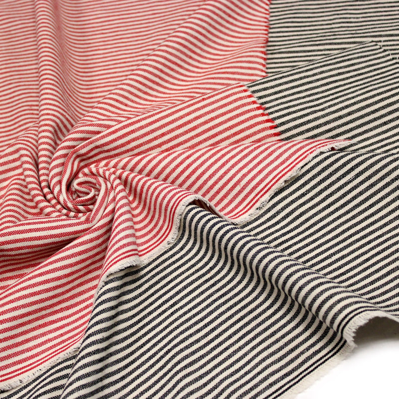 Tissu coton rustique rayé 3mm : Noir/écru ou Rouge/écru - TissusPapi.com