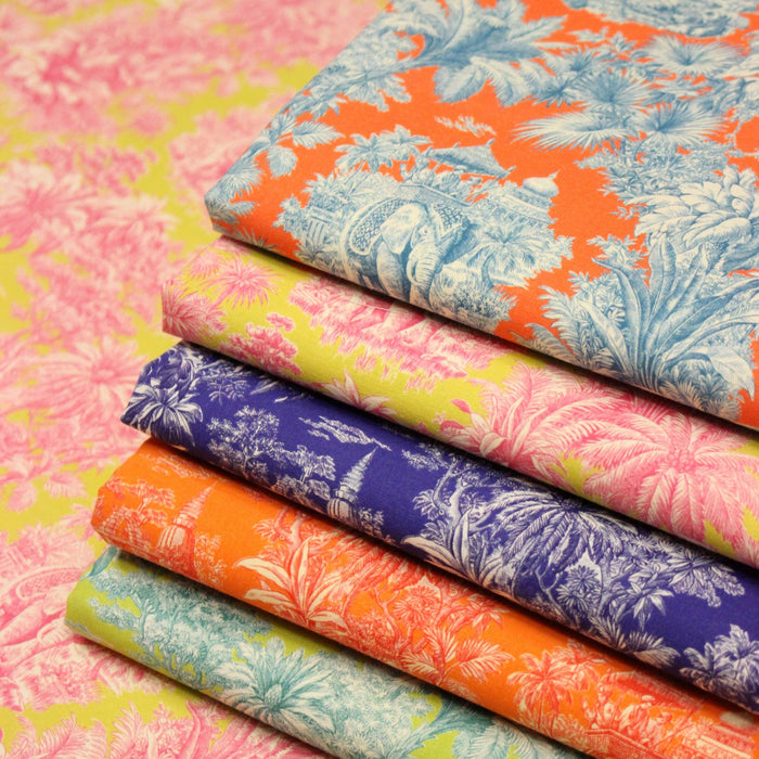 Tissu coton TOILE DE JOUY illustrations indiennes, nombreuses couleurs estivales ! - TissusPapi.com