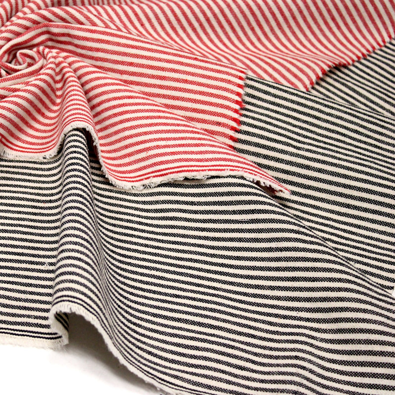 Tissu coton rustique rayé 3mm : Noir/écru ou Rouge/écru - TissusPapi.com