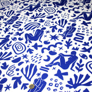 Tissu gabardine imprimée SILHOUETTE : trois motifs bleus et blancs - OEKO - TEX STANDARD 100 - TissusPapi.com