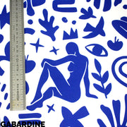 Tissu gabardine imprimée SILHOUETTE : trois motifs bleus et blancs - OEKO - TEX STANDARD 100 - TissusPapi.com