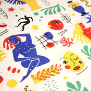 Tissu coton grande largeur 280cm, motif MATISSE très coloré, bleu, jaune, rouge, vert, fond blanc - TissusPapi.com