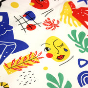 Tissu coton grande largeur 280cm, motif MATISSE très coloré, bleu, jaune, rouge, vert, fond blanc - TissusPapi.com