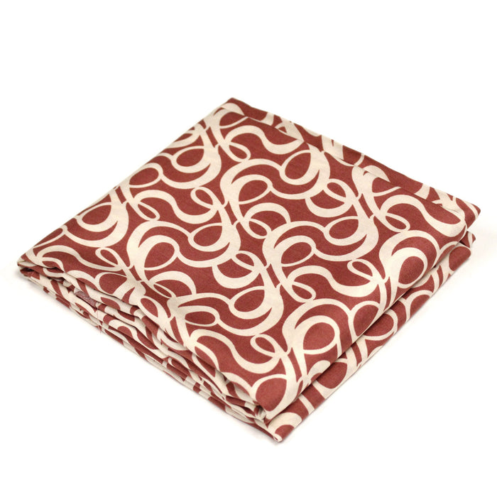 Tissu viscose fluide, motifs et cercles géométriques écrus, fond terre de sienne