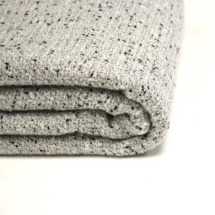Tissu Tweed coton laine faux-uni blanc gris, taches noires - Fabrication française - TissusPapi.com