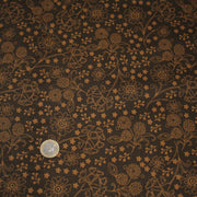 Tissu popeline de coton marron chocolat aux fines fleurs ocres faux - uni - TissusPapi.com