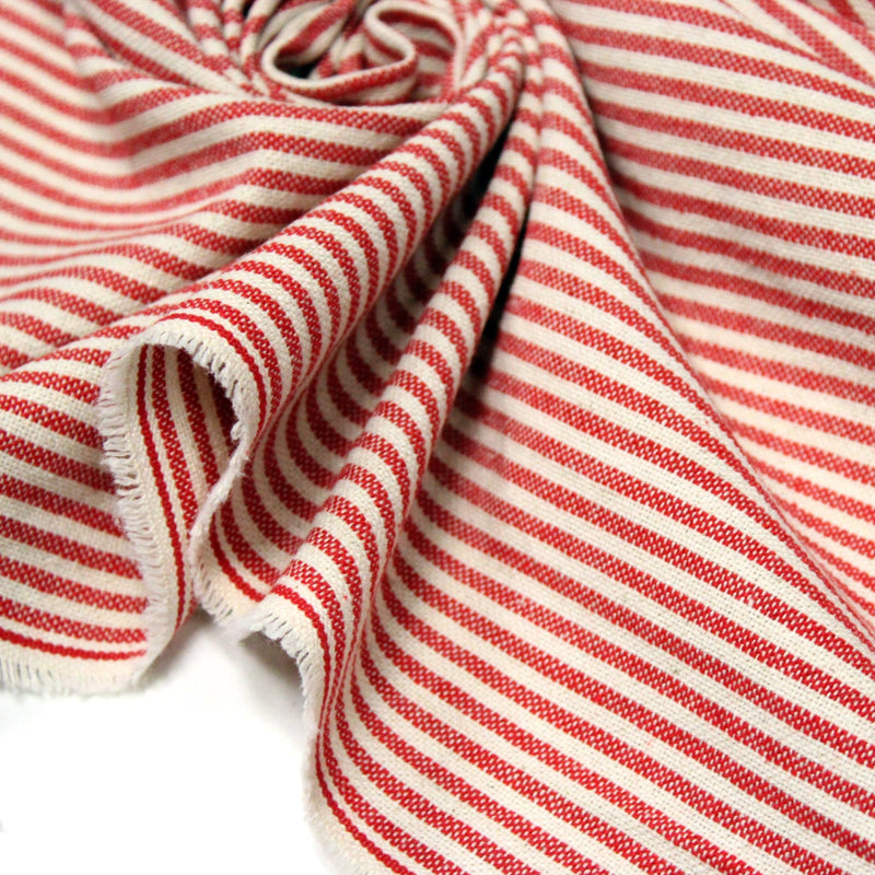 Tissu coton rustique rayé 3mm : Noir/écru ou Rouge/écru - TissusPapi.com
