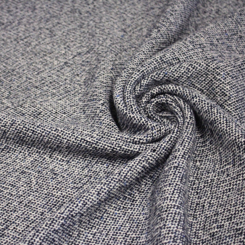 Tissu Tweed de laine faux - uni blanc cassé et bleu marine - Fabrication italienne - TissusPapi.com
