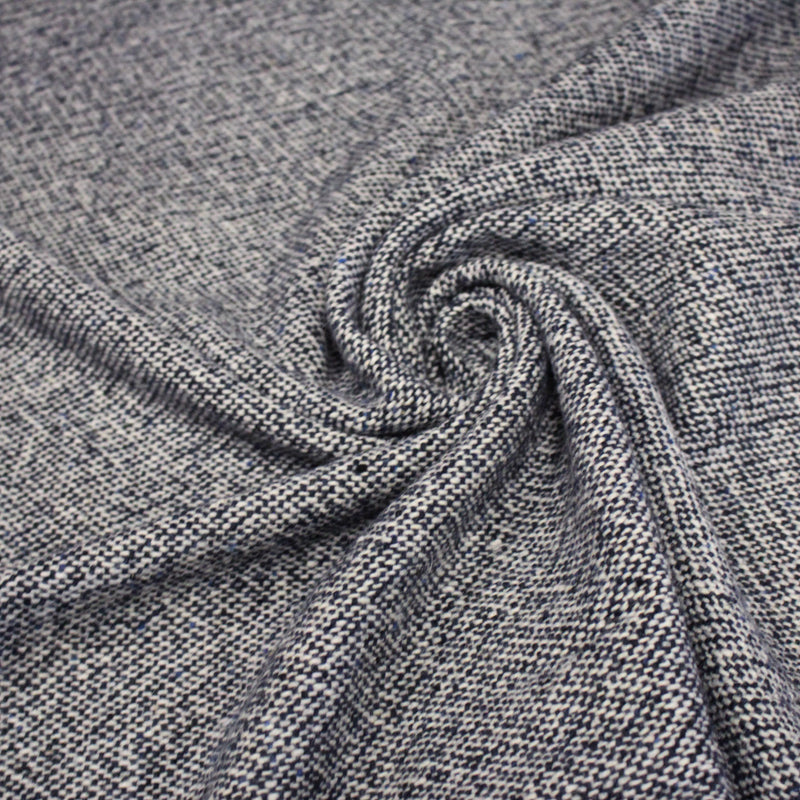 Tissu Tweed de laine faux - uni blanc cassé et bleu marine - Fabrication italienne - TissusPapi.com