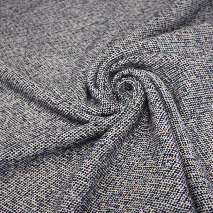 Tissu Tweed de laine faux-uni blanc cassé et bleu marine - Fabrication italienne