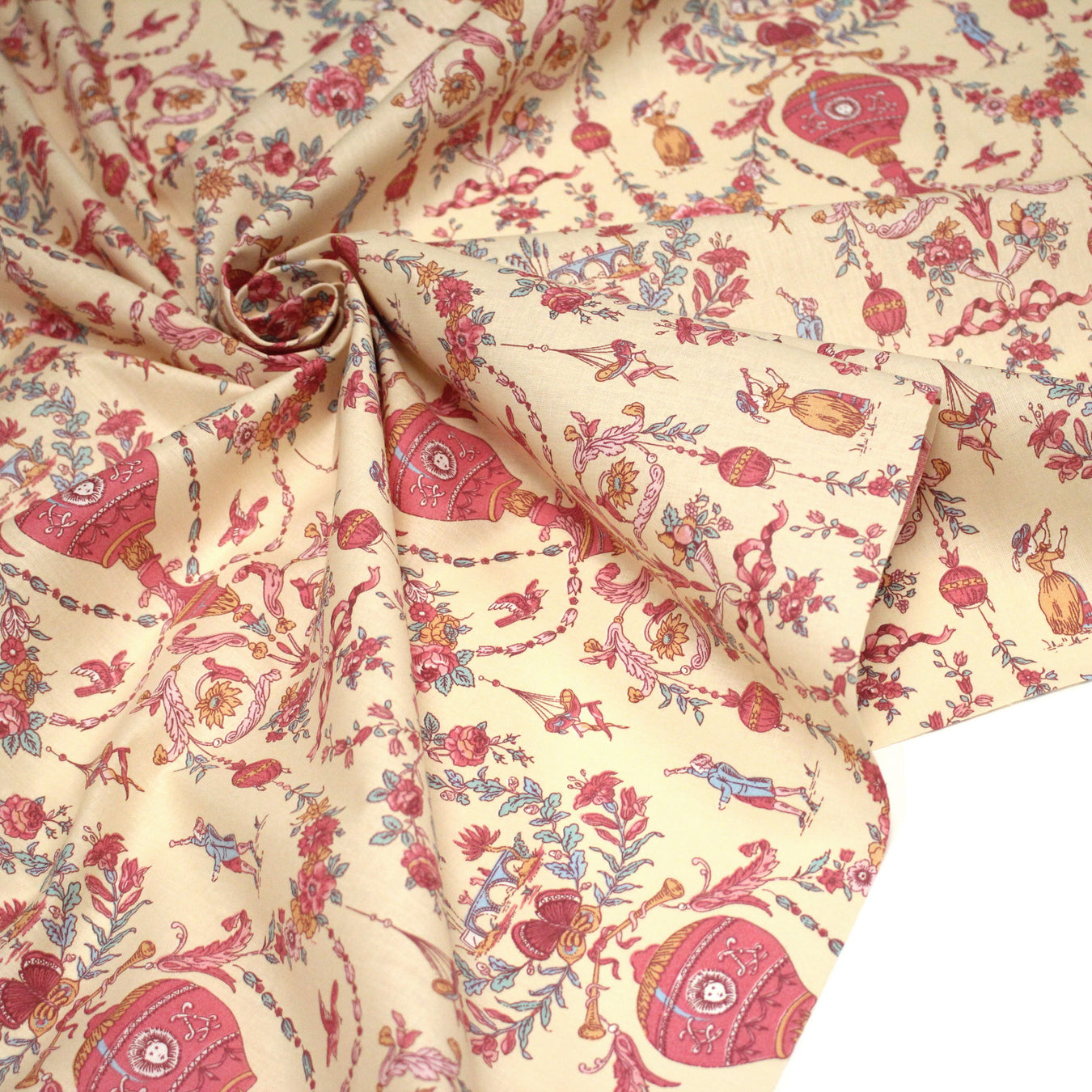Tissu coton grande largeur 280cm TOILE DE JOUY MONTGOLFIERES jaune & rose - TissusPapi.com