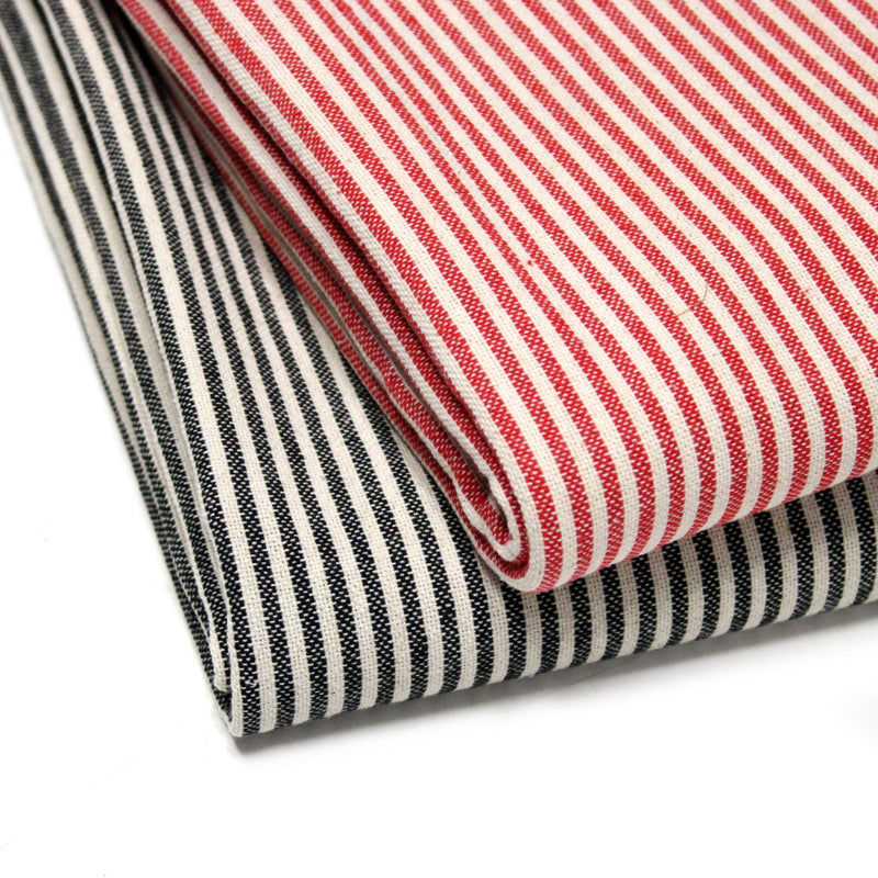 Tissu coton rustique rayé 3mm : Noir/écru ou Rouge/écru - TissusPapi.com