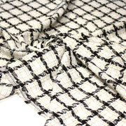 Tissu Tweed blanc cassé, liserés carreaux noirs et dorés lurex - TissusPapi.com