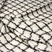 Tissu Tweed blanc cassé, liserés carreaux noirs et dorés lurex - TissusPapi.com