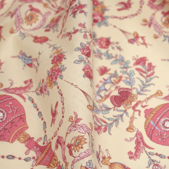 Tissu coton grande largeur 280cm TOILE DE JOUY MONTGOLFIERES jaune & rose - TissusPapi.com