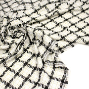 Tissu Tweed blanc cassé, liserés carreaux noirs et dorés lurex - TissusPapi.com