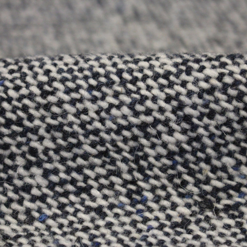 Tissu Tweed de laine faux - uni blanc cassé et bleu marine - Fabrication italienne - TissusPapi.com