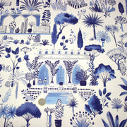 Tissu coton demi - natté TOILE DE JOUY MODERNE JARDIN MAJORELLE, tons blancs et bleus - TissusPapi.com