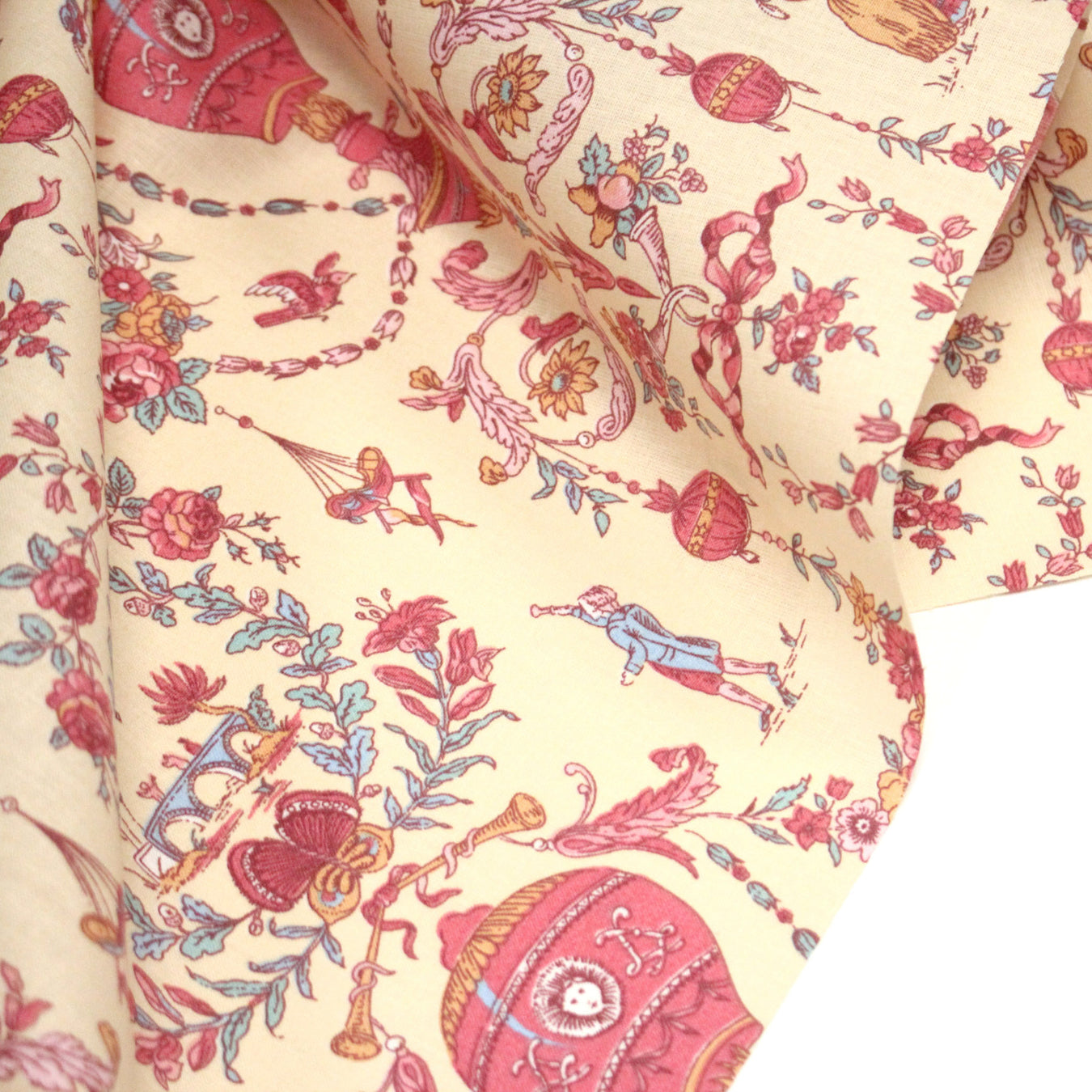 Tissu coton grande largeur 280cm TOILE DE JOUY MONTGOLFIERES jaune & rose - TissusPapi.com