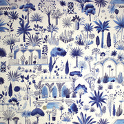 Tissu coton demi - natté TOILE DE JOUY MODERNE JARDIN MAJORELLE, tons blancs et bleus - TissusPapi.com
