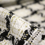 Tissu Tweed blanc cassé, liserés carreaux noirs et dorés lurex - TissusPapi.com