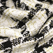 Tissu Tweed blanc cassé, liserés carreaux noirs et dorés lurex - TissusPapi.com