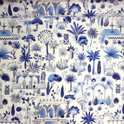 Tissu coton demi - natté TOILE DE JOUY MODERNE JARDIN MAJORELLE, tons blancs et bleus - TissusPapi.com