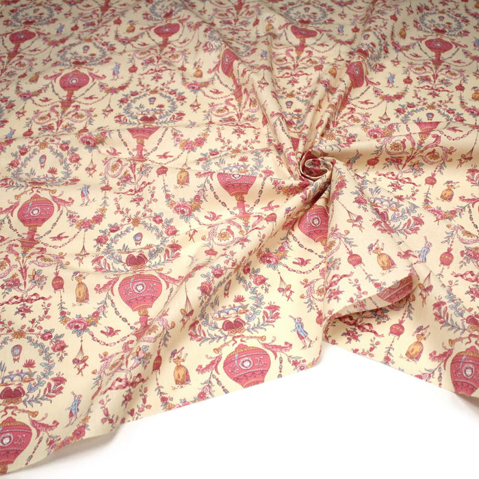 Tissu coton grande largeur 280cm TOILE DE JOUY MONTGOLFIERES jaune & rose - TissusPapi.com