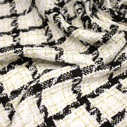 Tissu Tweed blanc cassé, liserés carreaux noirs et dorés lurex - TissusPapi.com