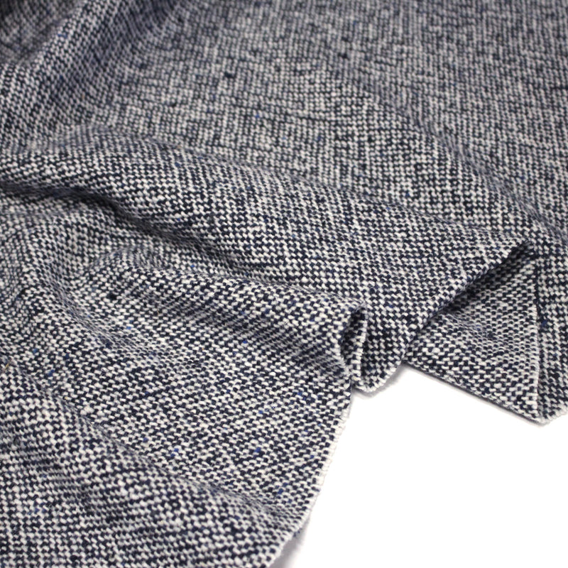 Tissu Tweed de laine faux - uni blanc cassé et bleu marine - Fabrication italienne - TissusPapi.com
