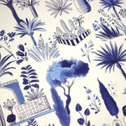 Tissu coton demi - natté TOILE DE JOUY MODERNE JARDIN MAJORELLE, tons blancs et bleus - TissusPapi.com