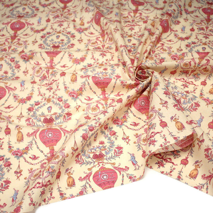 Tissu coton grande largeur 280cm TOILE DE JOUY MONTGOLFIERES jaune & rose - TissusPapi.com