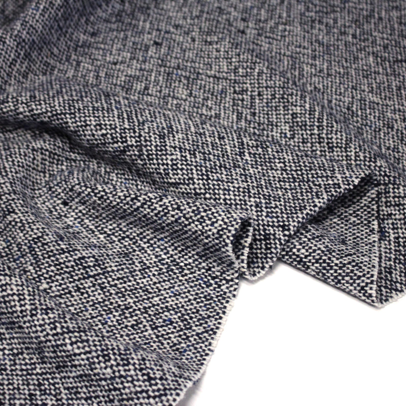 Tissu Tweed de laine faux - uni blanc cassé et bleu marine - Fabrication italienne - TissusPapi.com